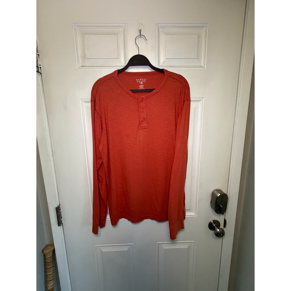 The Normal Brand Long Sleeve Henley Top Rust Orange 100% Cotton Fall Mens Size L